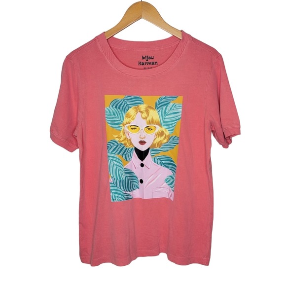 Bijou Karman X Target Tops - Bijou Karman X Target Graphic RInger Tee Coral Pink Medium NWT Pop Art